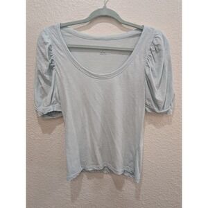 Anthropologie Womens Puff Sleeve Scoop Neck Tee Small Light Blue Soft